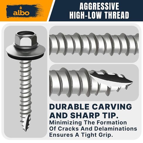 مسامير السقف المعدنية ALBO #10 × 3 بوصة، 150 قطعة من براغي السقف المعدنية ذات الرأس السداسي المطلية باللون الأسود، براغي معدنية ذاتية التشغيل من المعدن إلى الخشب، غسالات مطاطية EDPM in Kuwait