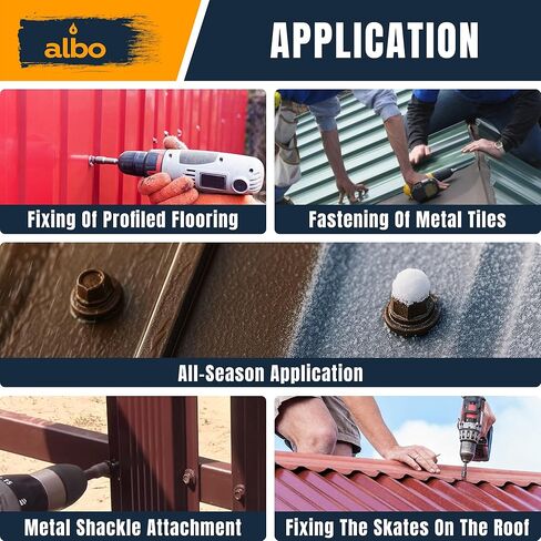 مسامير السقف المعدنية ALBO #10 × 3 بوصة، 150 قطعة من براغي السقف المعدنية ذات الرأس السداسي المطلية باللون الأسود، براغي معدنية ذاتية التشغيل من المعدن إلى الخشب، غسالات مطاطية EDPM in Kuwait
