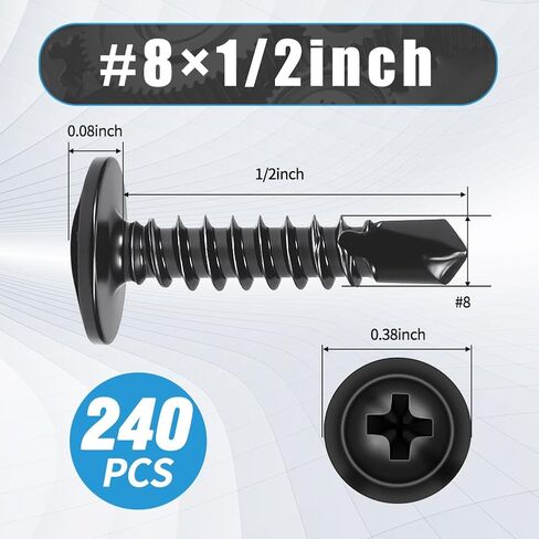 #8x1/2 Inch Sheet Metal Screws, 240pcs 410 Stainless Steel Truss Head Fast self-Tapping Screws for Metal (Dakro Black) in Saudi Arabia