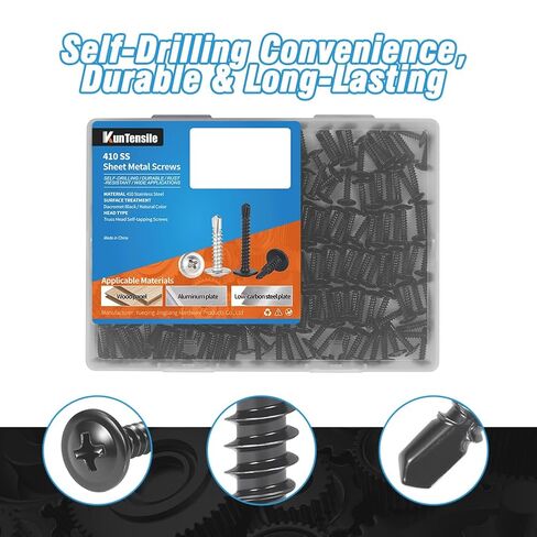 #8x1/2 Inch Sheet Metal Screws, 240pcs 410 Stainless Steel Truss Head Fast self-Tapping Screws for Metal (Dakro Black) in Saudi Arabia