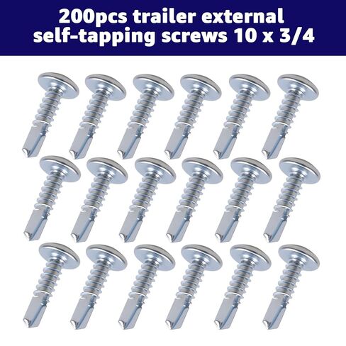 #10 x 3/4" Trailer Exterior Self Tapping Screws - Zinc Coated Truss Head Self Tapping Sheet Metal Screws - Compatible with Enclosed Trailers(200 Pack) in Kuwait