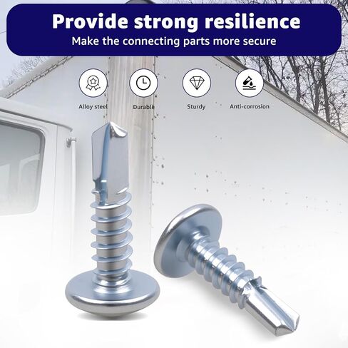 #10 x 3/4" Trailer Exterior Self Tapping Screws - Zinc Coated Truss Head Self Tapping Sheet Metal Screws - Compatible with Enclosed Trailers(200 Pack) in Kuwait