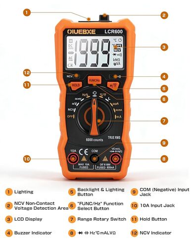 جهاز قياس رقمي متعدد LCR600 LCR، 6000 عدد اختبار مقاومة السعة RMS الحقيقية مع كاشف الجهد NCV، درجة حرارة التردد تيار متردد/تيار مستمر in Kuwait
