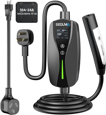 Level 2 Tesla Charger-24Amp 240V, NEMA 14-30 Plug, 25FT Extension Cable, Adjustable Current (10-24A)-Portable Home Mobile EV Charger for Model Y/X/3/S/Cybertruck, Fit 4-Prong Dryer Outlet in Kuwait