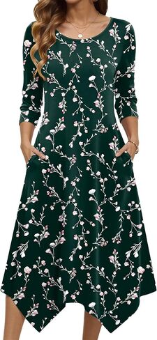 Zeagoo Midi Women 3/4 Sleeve Dress Casual Dresses with Pockets 2025 Fall A Line Dress Elegant Formal Modest Dresses in Saudi Arabia