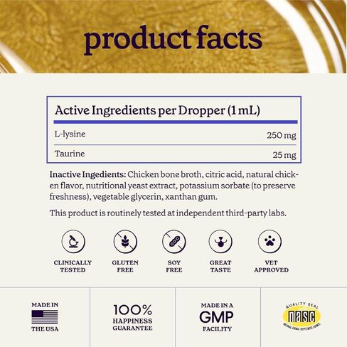 Premium L-Lysine Supplement for Cats – for Immune Support, Sneezing, Runny Nose, Watery Eyes & Nasal Health– 60ML Lysine for Feline Respiratory Support – Cat Lysine Drops with Taurine for Immunity in Kuwait