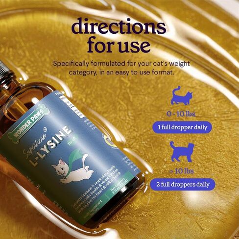 Premium L-Lysine Supplement for Cats – for Immune Support, Sneezing, Runny Nose, Watery Eyes & Nasal Health– 60ML Lysine for Feline Respiratory Support – Cat Lysine Drops with Taurine for Immunity in Kuwait