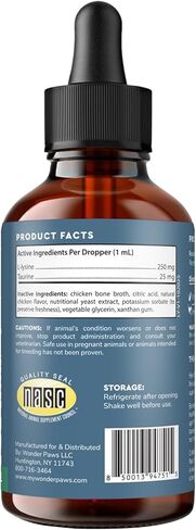 Premium L-Lysine Supplement for Cats – for Immune Support, Sneezing, Runny Nose, Watery Eyes & Nasal Health– 60ML Lysine for Feline Respiratory Support – Cat Lysine Drops with Taurine for Immunity in Kuwait