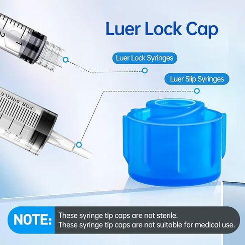 100 Pcs Syringe Tip Caps with Storage Box - Fits Luer Lock & Luer Slip Syringes Cap, Easy Dispensing for Feeding Tubes & Lab Use, Non-Sterile, Blue in Kuwait
