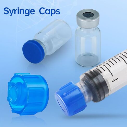 100 Pcs Syringe Tip Caps with Storage Box - Fits Luer Lock & Luer Slip Syringes Cap, Easy Dispensing for Feeding Tubes & Lab Use, Non-Sterile, Blue in Kuwait