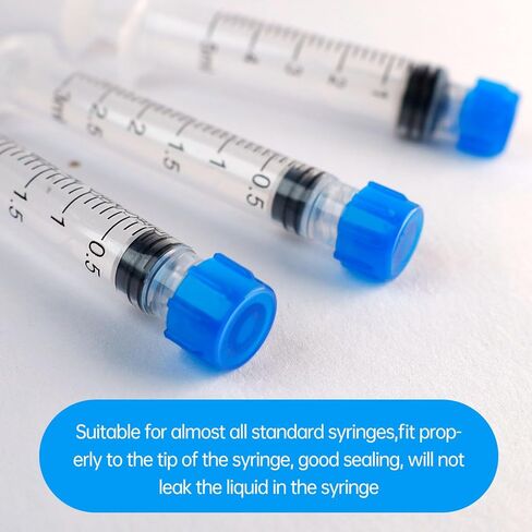 100 Pcs Syringe Tip Caps with Storage Box - Fits Luer Lock & Luer Slip Syringes Cap, Easy Dispensing for Feeding Tubes & Lab Use, Non-Sterile, Blue in Kuwait