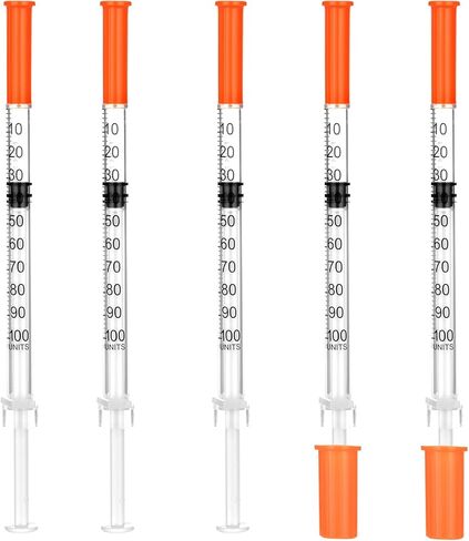 100Pack Lab Dispensing Transfer Liquid U-100-31 Ga, 0.5cc/mL Jeringas with 1/4" (6mm) Cap, Individually Wrapped in Kuwait
