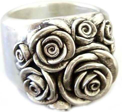 Retro 18K White Gold Plating Vintage 3D Rose Flower Ring Jewelry Gifts Statement Ring for Women in Saudi Arabia