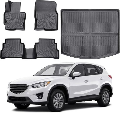 حصيرة الأرضية وبطانات البضائع متوافقة مع 2013-2016 Mazda CX-5 ، جميع حماية الطقس ، مقاومة للماء ، حصيرة Floor Floor المضادة للانزلاق و Trunk Mat لـ Mazda CX5 2013 2014 2015 2016 الملحقات in Kuwait