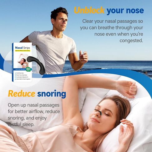 Nasal Strips for Snoring - Breathing Aid for Better Sleep & Snore Relief, Comfortable Nasal Dilator for Men & Women(60 Pieces) in Saudi Arabia