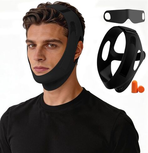 Anti Snoring Chin Strap for Sleeping, Adjustable Snore Stopper with Breathable Soft Fabric, Comfortable Jaw Support Strap for Men & Women, Reusable Sleep Aid (Black) in Saudi Arabia