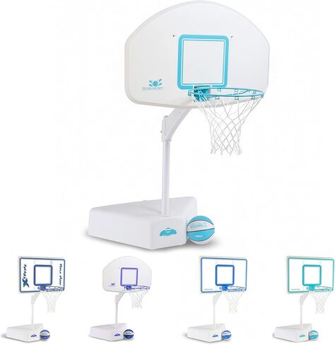 Dunn-Rite Splash & Shoot Outdoor Adjustable Height Swimming Pool Basketball Hoop w/Ball, Base, & 18 Inch Stainless Steel Rim for Adults & Kids, Clear in Kuwait