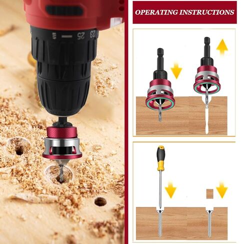 Countersink Drill Bit Set with Depth Stop, 1/4" Quick Change Hex Shank, Aluminum Alloy Stop Collar, HSS M2 Bits Head & Hex Wrench, Counter Sink Drill Bit for Wood for Wood, Plastic, Woodworking in Saudi Arabia