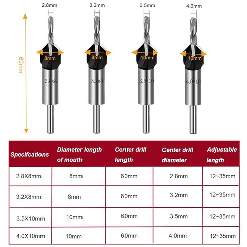 Countersink Drill Bit Set with Depth Stop, 1/4" Quick Change Hex Shank, Aluminum Alloy Stop Collar, HSS M2 Bits Head & Hex Wrench, Counter Sink Drill Bit for Wood for Wood, Plastic, Woodworking in Saudi Arabia