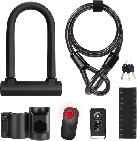 Bike U Lock with 113dB Alarm System, Heavy Duty Bike Lock with 4ft Security Cable & 17mm Shackle Bicycle Lock Mounting Bracket 3 Keys, IP65 Waterproof Anti-Theft U Lock for Electric Bikes, Scooter in Kuwait