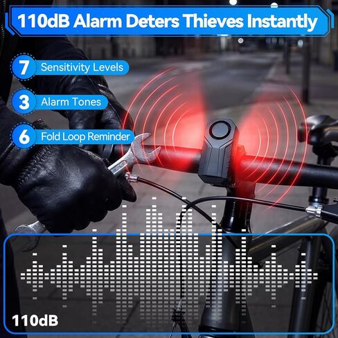 Bike U Lock with 113dB Alarm System, Heavy Duty Bike Lock with 4ft Security Cable & 17mm Shackle Bicycle Lock Mounting Bracket 3 Keys, IP65 Waterproof Anti-Theft U Lock for Electric Bikes, Scooter in Kuwait