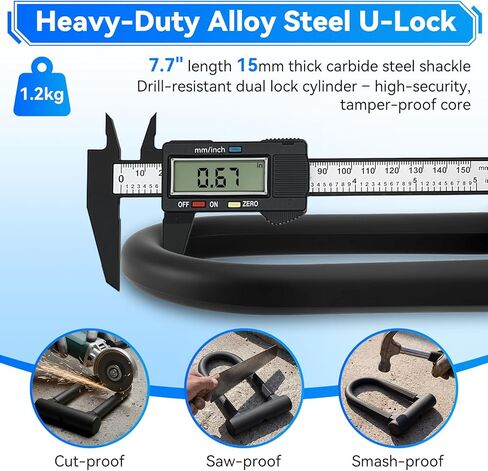 Bike U Lock with 113dB Alarm System, Heavy Duty Bike Lock with 4ft Security Cable & 17mm Shackle Bicycle Lock Mounting Bracket 3 Keys, IP65 Waterproof Anti-Theft U Lock for Electric Bikes, Scooter in Kuwait