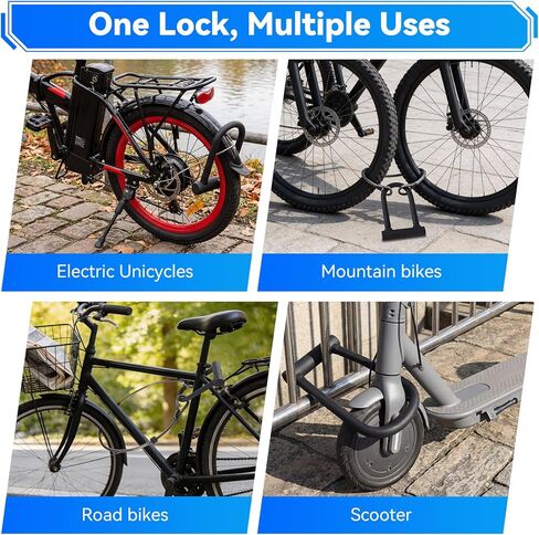 Bike U Lock with 113dB Alarm System, Heavy Duty Bike Lock with 4ft Security Cable & 17mm Shackle Bicycle Lock Mounting Bracket 3 Keys, IP65 Waterproof Anti-Theft U Lock for Electric Bikes, Scooter in Kuwait