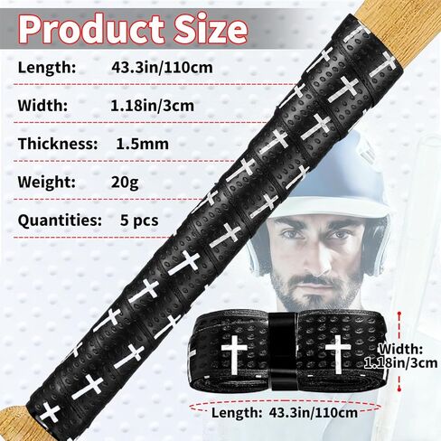5 Pcs Baseball Bat Grip Tape, Faith Cross Bat Grip Tape, 1.5mm Precut and Full Adhesive Baseball Wrist Tape,Anti-Slip Sports Bat Handle Grip in Saudi Arabia