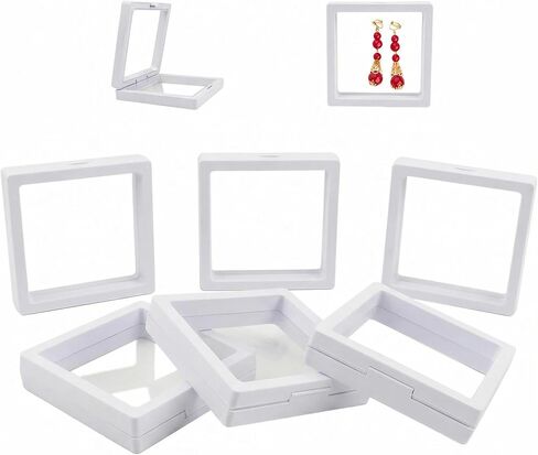 6Pcs Black 3D Floating Display Case Jewelry Storage Box Holder Stands Transparent Frame Gift Box Dustproof Stackable Coin Medals Earrings Necklaces Rings Bracelets Boxes in Saudi Arabia