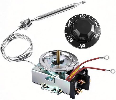 منظم حرارة D1/D18 لطاولة البخار، 30A RES 125-277VAC، 60-250 درجة فهرنهايت، قطعة بديلة مع لمبة 3/8 بوصة × 4-1/2 بوصة، التحكم في درجة حرارة طاولة البوفيه، متوافق مع معظم العلامات التجارية لطاولة البخار وطاولة البوفيه in Kuwait