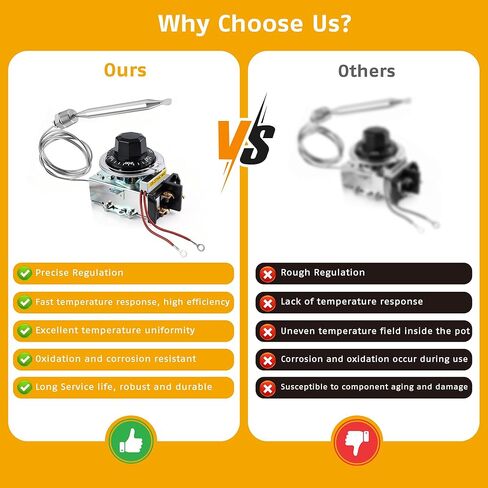 منظم حرارة D1/D18 لطاولة البخار، 30A RES 125-277VAC، 60-250 درجة فهرنهايت، قطعة بديلة مع لمبة 3/8 بوصة × 4-1/2 بوصة، التحكم في درجة حرارة طاولة البوفيه، متوافق مع معظم العلامات التجارية لطاولة البخار وطاولة البوفيه in Kuwait