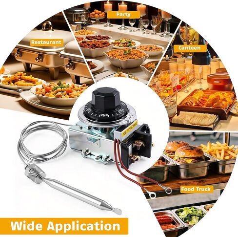 منظم حرارة D1/D18 لطاولة البخار، 30A RES 125-277VAC، 60-250 درجة فهرنهايت، قطعة بديلة مع لمبة 3/8 بوصة × 4-1/2 بوصة، التحكم في درجة حرارة طاولة البوفيه، متوافق مع معظم العلامات التجارية لطاولة البخار وطاولة البوفيه in Kuwait