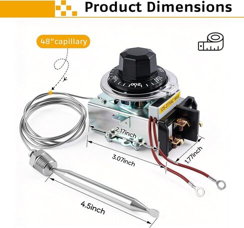 منظم حرارة D1/D18 لطاولة البخار، 30A RES 125-277VAC، 60-250 درجة فهرنهايت، قطعة بديلة مع لمبة 3/8 بوصة × 4-1/2 بوصة، التحكم في درجة حرارة طاولة البوفيه، متوافق مع معظم العلامات التجارية لطاولة البخار وطاولة البوفيه in Kuwait