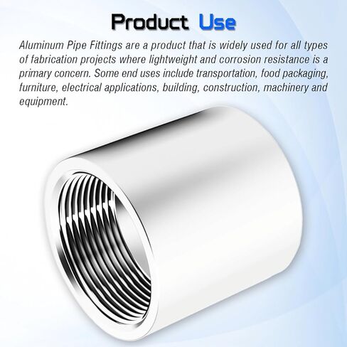 3/4 "NPT اقتران كامل ملولب من الألومنيوم 6061-T جدول 40 تركيب الأنابيب، تركيب محول موصل مقرنة الأنابيب الأنثوية، معيار ANSI/ASME B1.20.1، لتطبيقات الهواء والماء والغاز والنفط in Kuwait