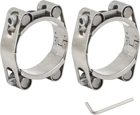 2 Pack 45-55mm T-Bolt Hose Clamps Heavy Duty Adjustable Tube Clamps 304 Stainless Steel Double Head Double Layer Pipe Clamps in Kuwait