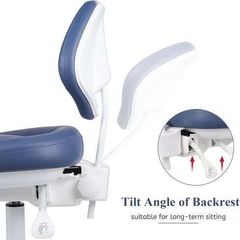 Adjustable Chair Dentist Doctor's Stool with Backrest Micro Fiber Leather (Blue) PLST-070 in Kuwait