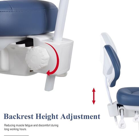 Adjustable Chair Dentist Doctor's Stool with Backrest Micro Fiber Leather (Blue) PLST-070 in Kuwait