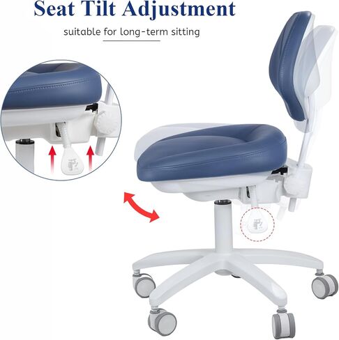 Adjustable Chair Dentist Doctor's Stool with Backrest Micro Fiber Leather (Blue) PLST-070 in Kuwait