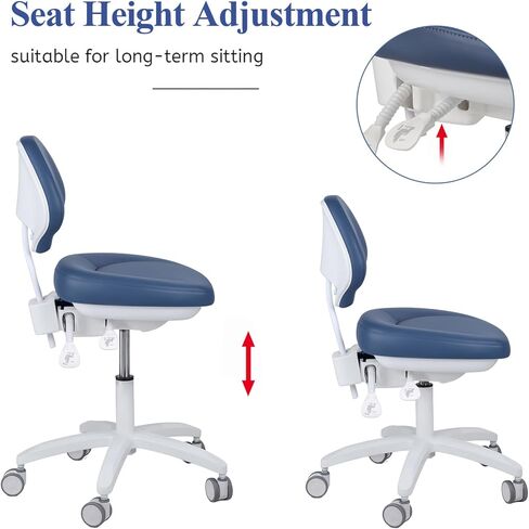 Adjustable Chair Dentist Doctor's Stool with Backrest Micro Fiber Leather (Blue) PLST-070 in Kuwait