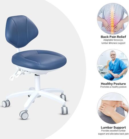 Adjustable Chair Dentist Doctor's Stool with Backrest Micro Fiber Leather (Blue) PLST-070 in Kuwait