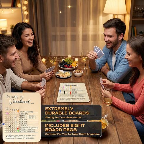 Wooden Phase 10 Score Board with Round Tracker – Reusable Score Keeper for Phase 10 Card Game, Family Game Night, Travel & Parties – Includes 8 Colored Pegs in Kuwait