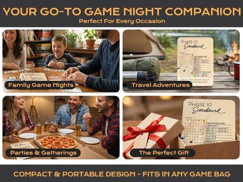 Wooden Phase 10 Score Board with Round Tracker – Reusable Score Keeper for Phase 10 Card Game, Family Game Night, Travel & Parties – Includes 8 Colored Pegs in Kuwait