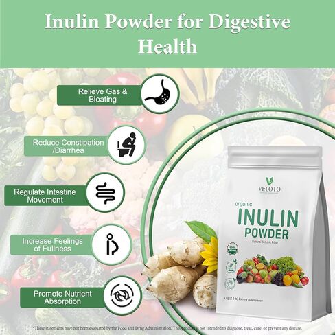 Organic Inulin Powder – Prebiotic Fiber Supplement for Smoothies & Drinks, 2.2 lb, Flavorless, Water Soluble, Vegan & Non-GMO in Saudi Arabia