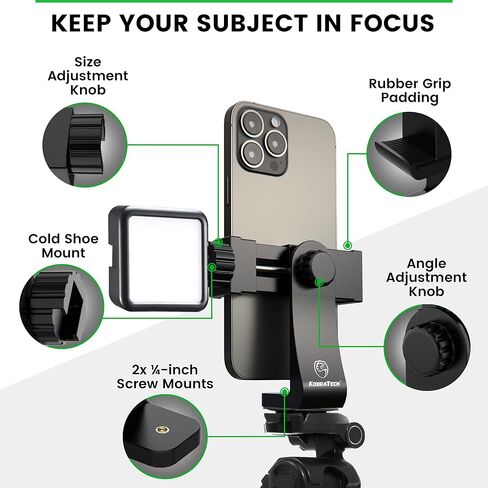 unimount 360 iPhone Tripod Mount Adapter - يناسب أي هاتف ذكي - يتضمن مصراع Bluetooth عن بُعد - حامل هاتف عالمي لـ Tripod in Kuwait