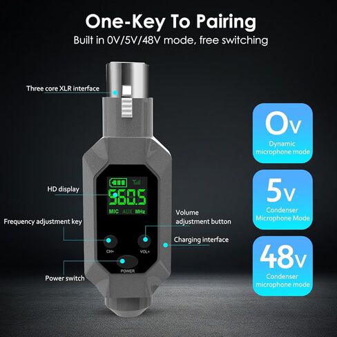 Wireless XLR Transmitter & Receiver - UHF Wireless Microphone System for 8H Battery, 164ft Range, Wireless Mic Adapter for Condenser/Dynamic Mics, PA System, Mixers, Guitar in Kuwait