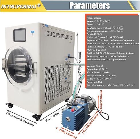 INTSUPERMAI Scientific Freeze Dryer Home Lab Vacuum Freeze Dryer with Vacuum Pump 11lb/batch Processing Capacity 4 Trays -25-+60℃ Drying Temperature Sublimation Drying Machine for Food in Saudi Arabia