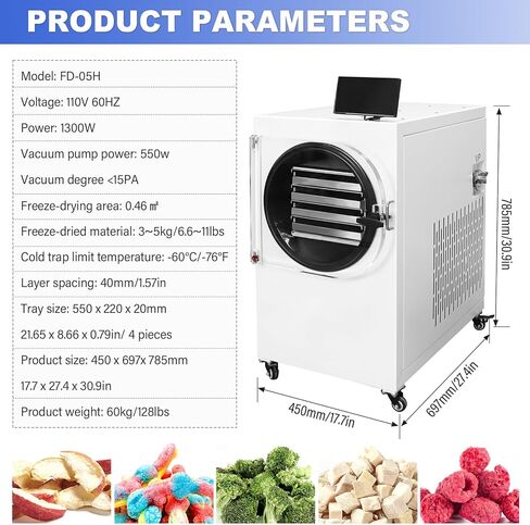 ZZKD -60℃ Vacuum Freeze Dryer for Home, Food Lyophilizer with Vacuum Pump, Food Grade Freeze-Dried For Fruits, Candy, Fish, Milk, Pet Foods, One Freeze-Drying Area Of 0.46㎡ in Saudi Arabia