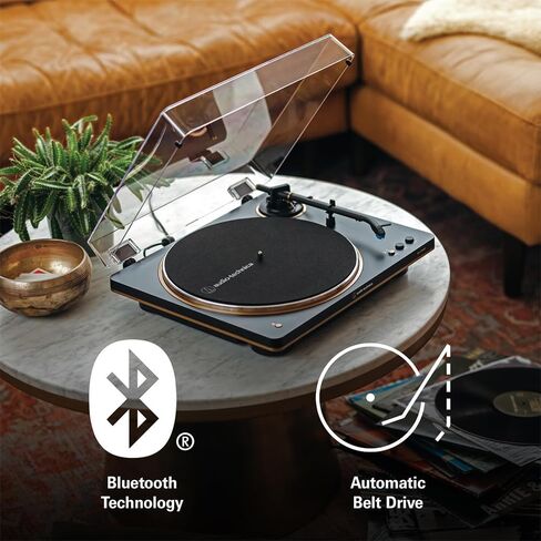 Audio-Technica AT-LP70XBT-BS Automatic Wireless Belt-Drive Turntable, Black/Silver Bundle with 2 YR CPS Enhanced Protection Pack, Record Care Solution, Cleaning Kit, Stroboscope and Record Stabilizer in Saudi Arabia