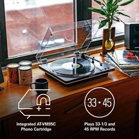 Audio-Technica AT-LP70XBT-BS Automatic Wireless Belt-Drive Turntable, Black/Silver Bundle with 2 YR CPS Enhanced Protection Pack, Record Care Solution, Cleaning Kit, Stroboscope and Record Stabilizer in Saudi Arabia