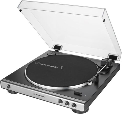 Audio-Technica AT-LP60X-GM Fully Automatic Belt-Drive Turntable 33-1/3 & 45 RPM -Gunmetal/Black Bundle with Record Care Solution, Deco Gear Cleaning Kit, Stroboscope and Record Stabilizer in Saudi Arabia